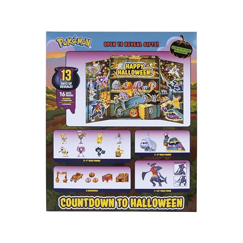 Pokemon Halloween Calendar 2025 - Calendar with 11 Battle Figures with Special Finish and Five Chip Board Accessories